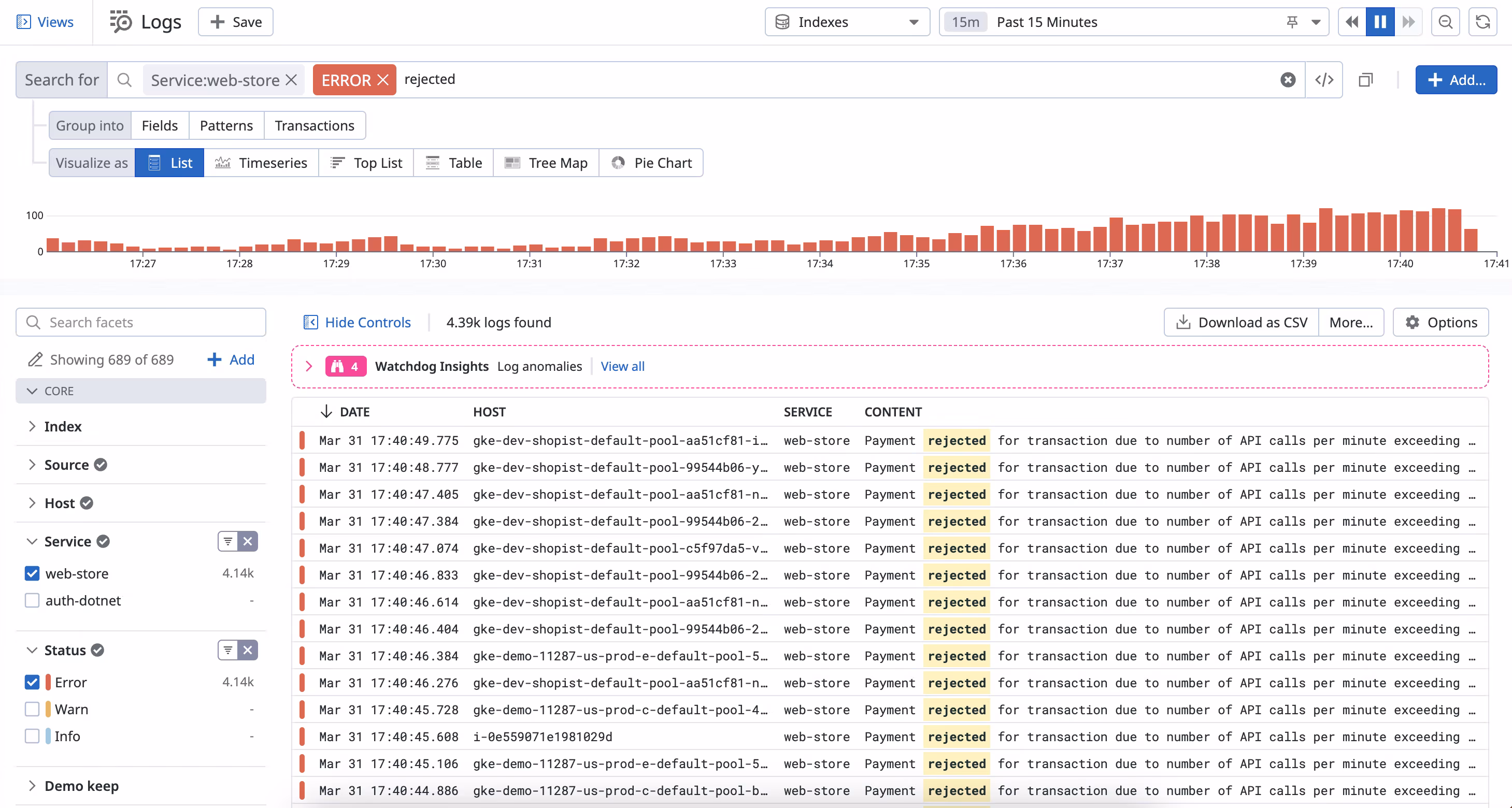 Datadog Search Interface