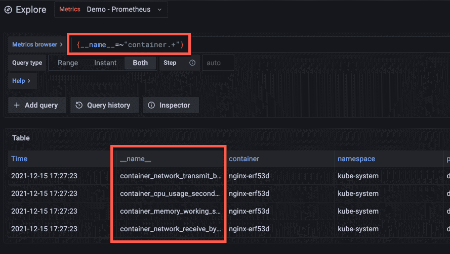 Example of a PromQL query