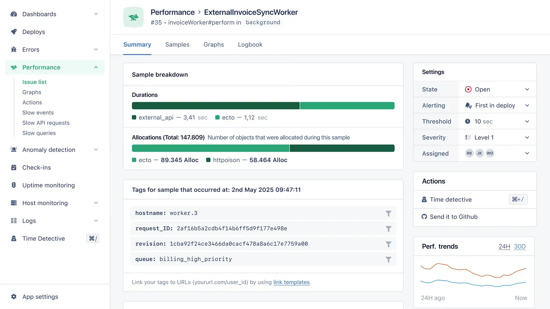 AppSignal monitoring dashboard