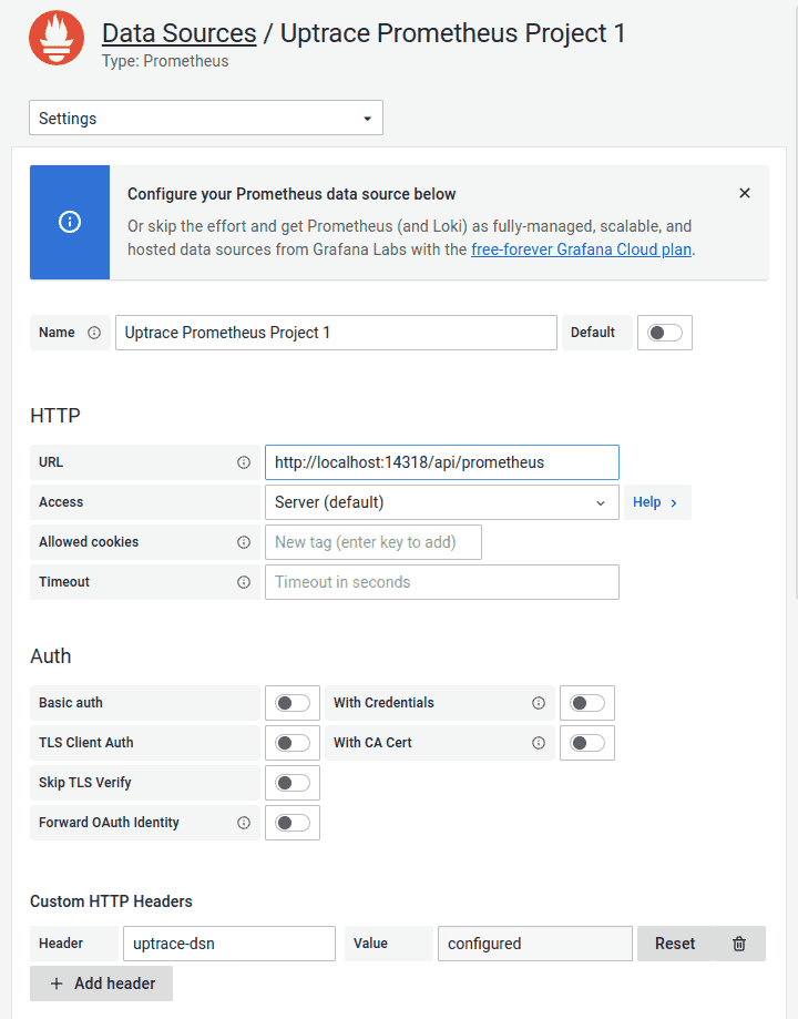 Grafana Prometheus data source