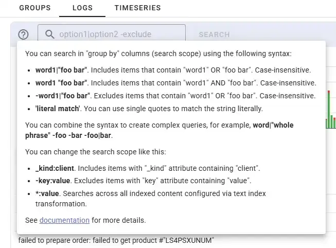 Search field with highlighted matches