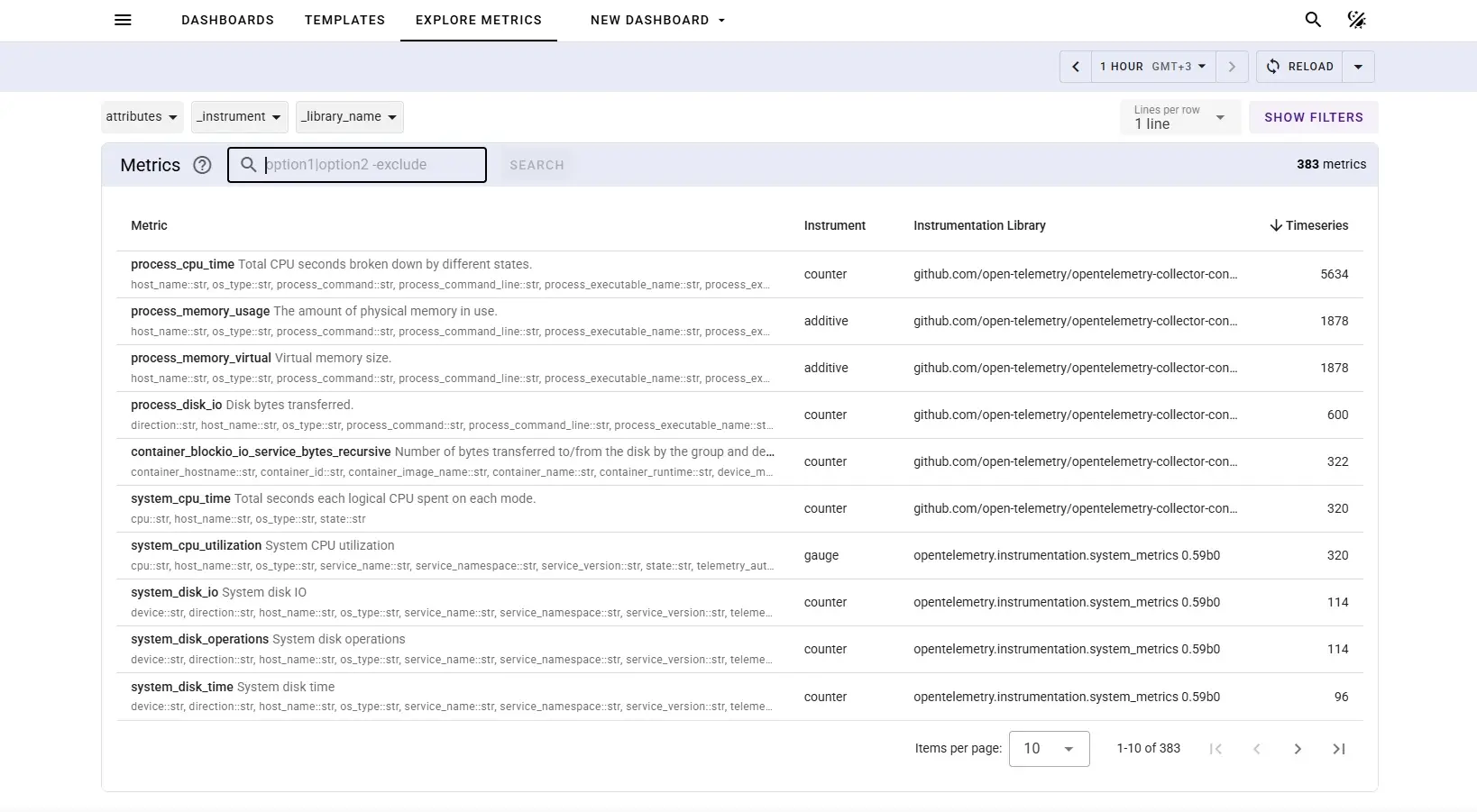 Explore Metrics with metric list