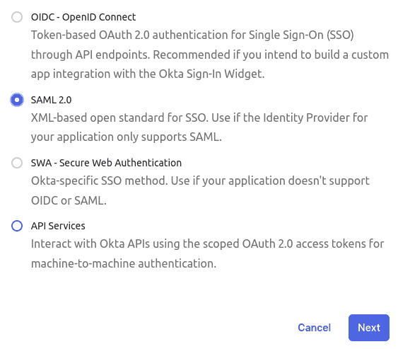 Okta new app