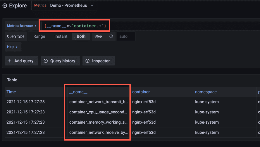 Example of a PromQL query