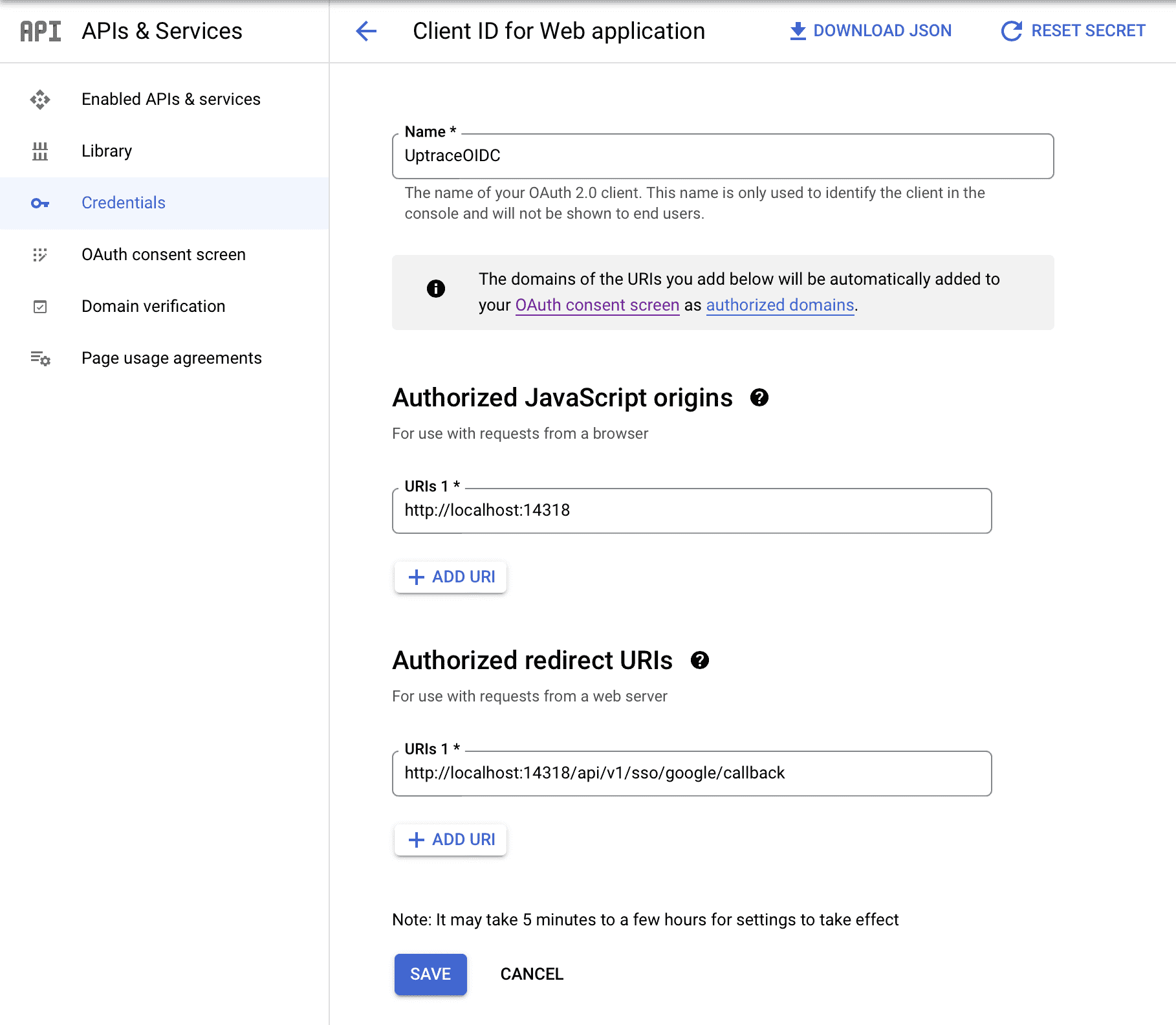 Google OAuth client